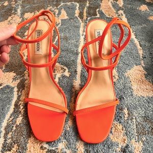 SM Steve Madden Orange Rounded Square Open Toe Stiletto Heels with Ankle Straps